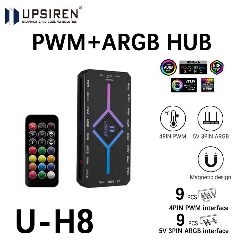 Case Fan Controller - UPSIREN U-H8 5V 3PIN ARGB＆4PIN PWM